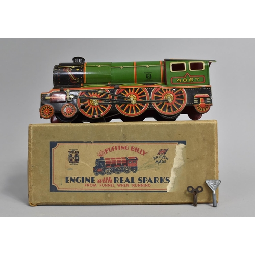 143 - A Vintage Tin Plate Puffing Billy Engine with Real Sparks by Wells o' London, 24cms Long