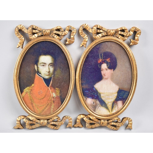 144 - A Pair of Reproduction Gilt Framed Portrait Miniatures, 25cms High