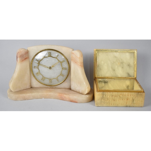 155 - An Art Deco Onyx Mantel Clock and Later Cigarette Box