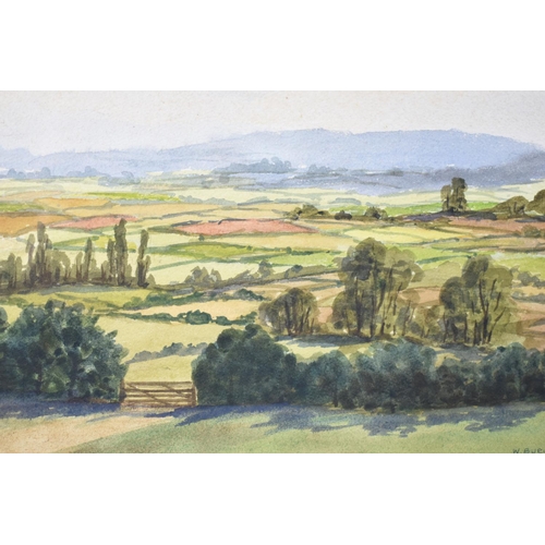 181 - A Framed Watercolour, Welsh Border Country by Winifred Burlingham, 36x84cms