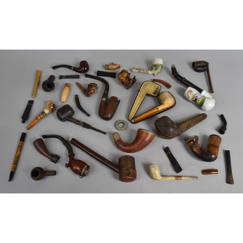 221 - A Large Collection of Vintage Wooden and Ceramic Pipes to Include Silver Mounted Example etc, Condit... 