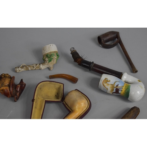 221 - A Large Collection of Vintage Wooden and Ceramic Pipes to Include Silver Mounted Example etc, Condit... 