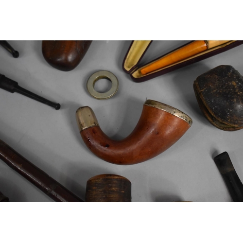 221 - A Large Collection of Vintage Wooden and Ceramic Pipes to Include Silver Mounted Example etc, Condit... 