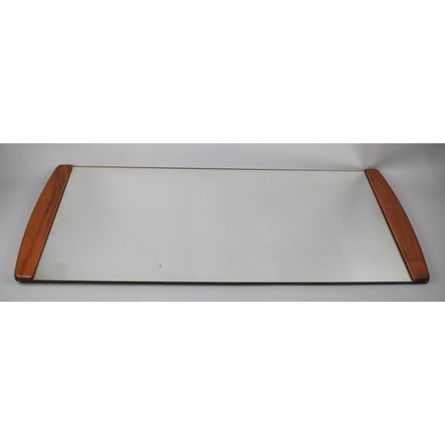 240 - A 1970's Rectangular Wall Mirror with Teak Ends, 78x36cm Overall