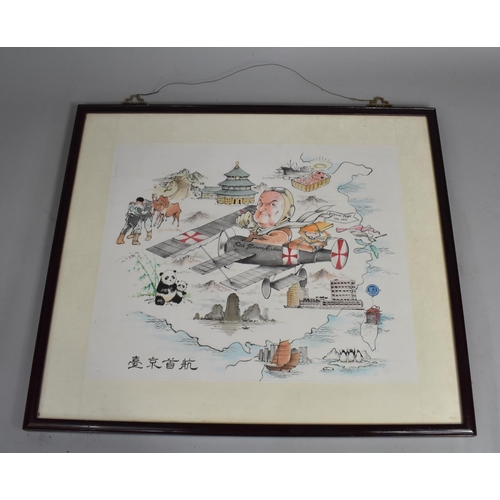 241 - A Large Framed Print, Red Baron Airways in Oriental Frame