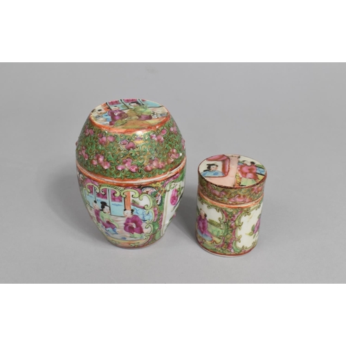 285 - Two 19th Century Chinese Canton Famille Rose Lidded Inkpots, Decorated in the Usual Manner with Figu... 