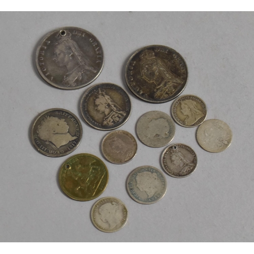 A Collection of Silver Victorian Coinage to Comprise Drilled Crown ...