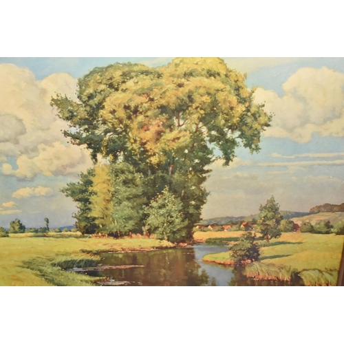 354 - A Large Framed German Print After Franz Frankl, Summer River Scene, 85x63cm