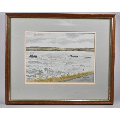 355 - A Framed Watercolour by Syd Walker, Salmon Fisher's Cobles, 28x21cm