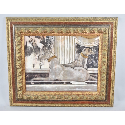 358 - A Framed Textured Print After Hartenhoff, Greyhounds, 24x27cm