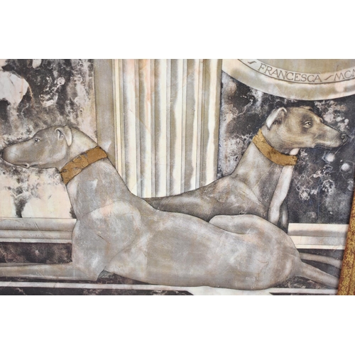 358 - A Framed Textured Print After Hartenhoff, Greyhounds, 24x27cm