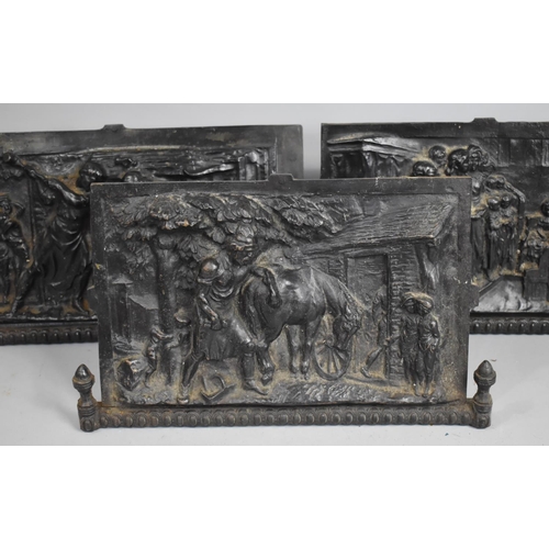 379 - A Set of Three Early 20th Century Cast Iron Fire Panel Fronts with Scenes to include Blacksmith, Cho... 