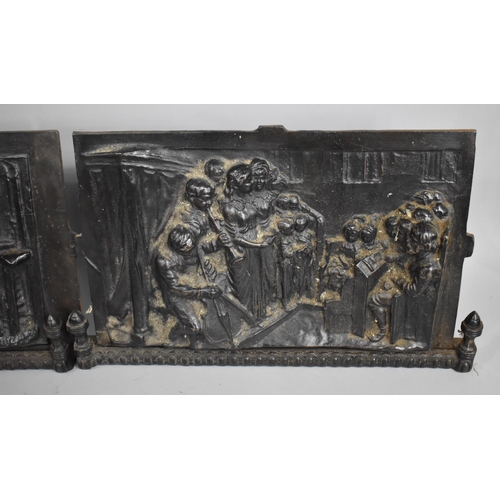 379 - A Set of Three Early 20th Century Cast Iron Fire Panel Fronts with Scenes to include Blacksmith, Cho... 