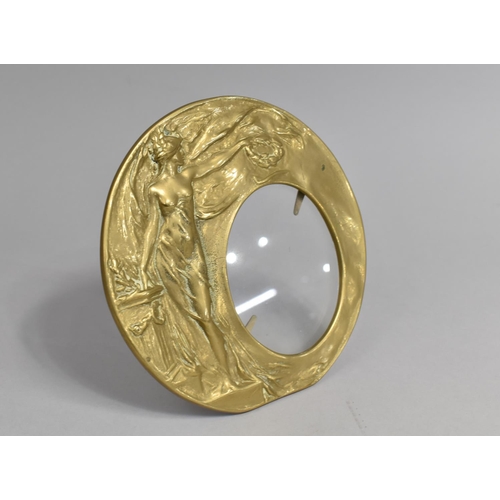 38 - An Art Nouveau Style Circular Brass Easel Backed Photo Frame, 17cms Diameter