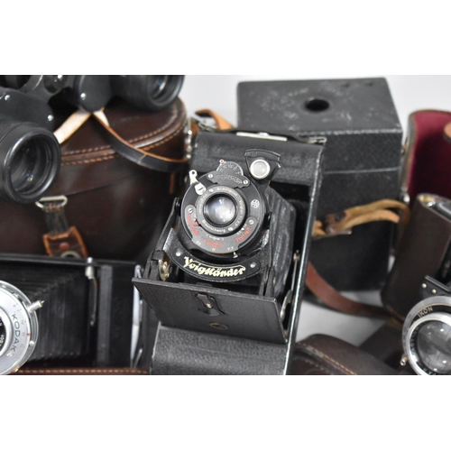 383 - A Collection of Various Vintage Cameras to comprise Zeiss Ikon Bellows Camera together with a pair o... 