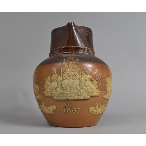 409 - A Doulton of Lambeth Commemorative Jug for Victoria Jubilee 1837-1887, 20cm high, Some Condition Iss... 