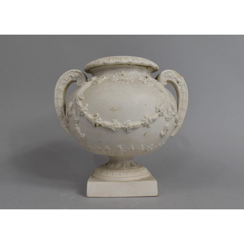 410 - A 19th Century Parian Study of a Two Handled Vase with Relief Swag and Floral Decoration, Missing Li... 