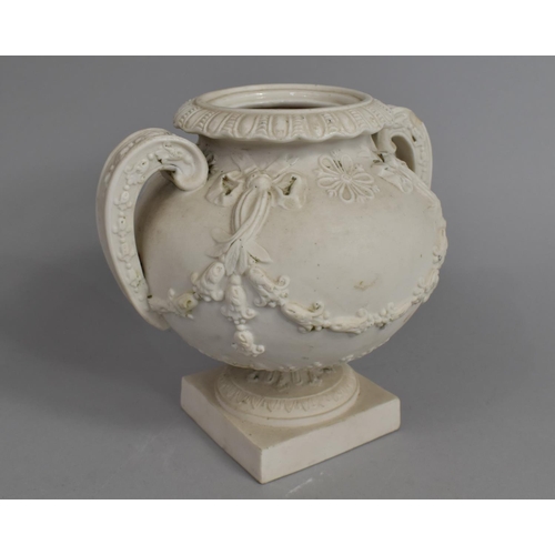 410 - A 19th Century Parian Study of a Two Handled Vase with Relief Swag and Floral Decoration, Missing Li... 