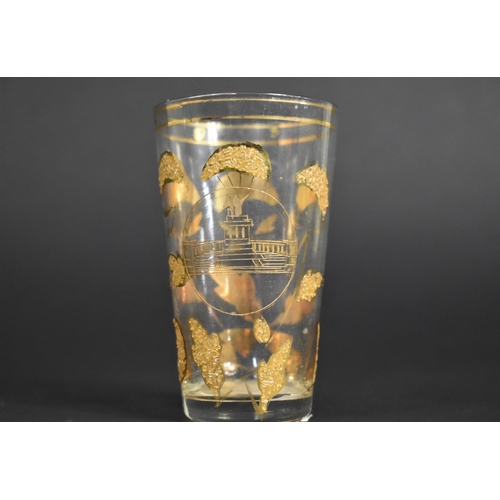 418 - A 19th Century Souvenir Beaker with Gilt Decoration Depicting Famous Monument with Horse and Rider, ... 