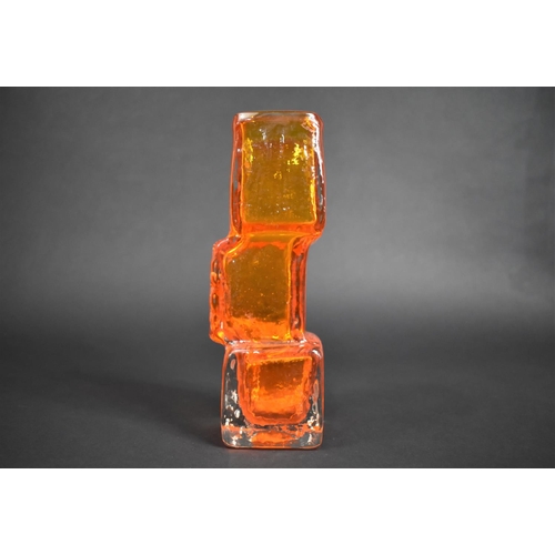 420 - A Whitefriars Tangerine Glass Drunken Bricklayer Textured Vase, no.9673, as Designed by Geoffrey Bax... 