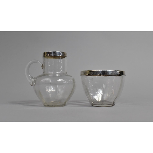 428 - A Matching Silver Rimmed Jug and Bowl, both with Star Cut Base by J&C, Hallmarked Birmingham 1903, J... 