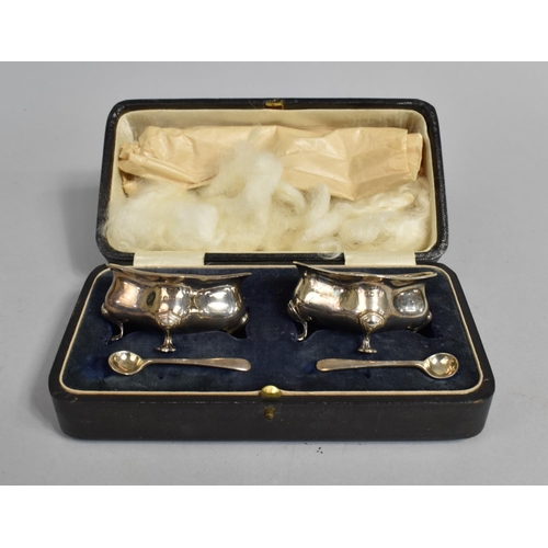 429 - A Pair of Cased Silver Salts with Cobalt Blue Glass Liners, Together with Two Unrelated Salt Spoons,... 