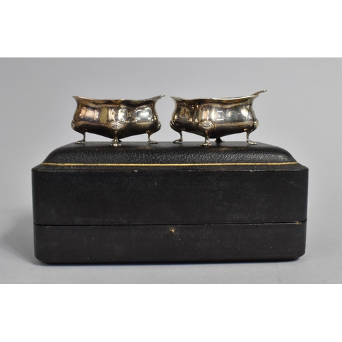 429 - A Pair of Cased Silver Salts with Cobalt Blue Glass Liners, Together with Two Unrelated Salt Spoons,... 