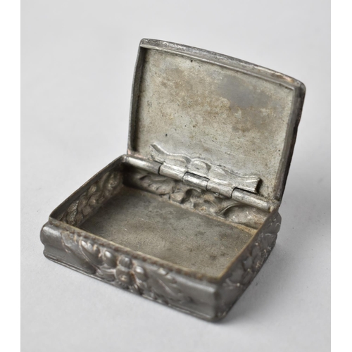 46 - A 19th Century Pewter Rectangular Snuff Box with Engraved Hinged Lid, 7cms Wide