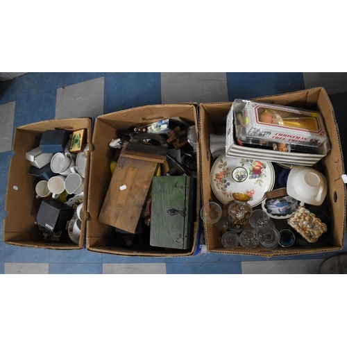 476 - Two Boxes of Various Sundries to comprise Treen Items, Ceramics, Glassware, Christmas Nativity and T... 