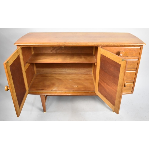 531 - A 1970's Sideboard with Four Side Drawers and Cupboard, 121cm wide