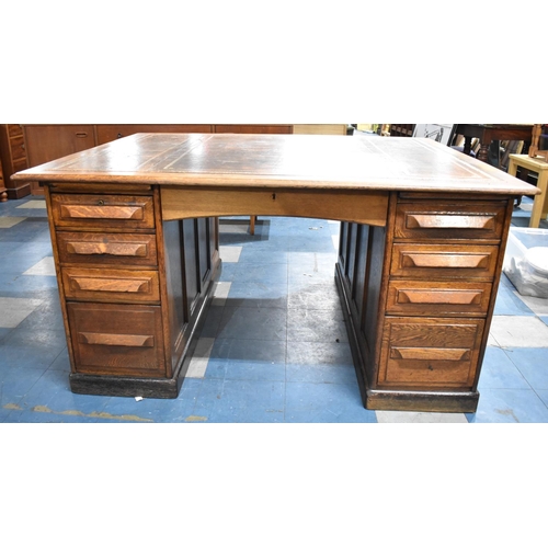 547 - A Late Victorian/Edwardian Partners Desk with Tooled Leather Writing Surface and Each Side with Long... 