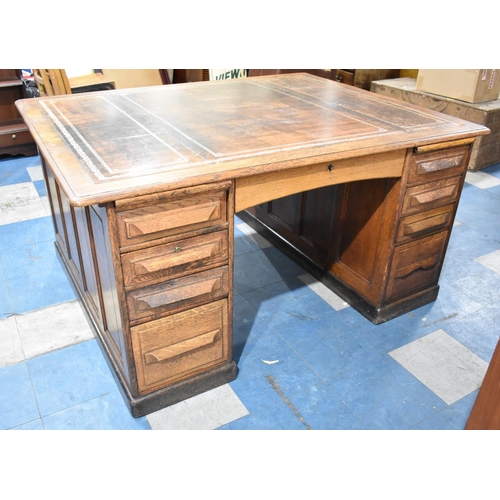 547 - A Late Victorian/Edwardian Partners Desk with Tooled Leather Writing Surface and Each Side with Long... 