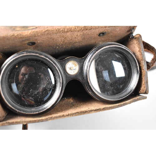 56 - A Pair of Vintage Leather Cased French Binoculars by Chevalier, Paris