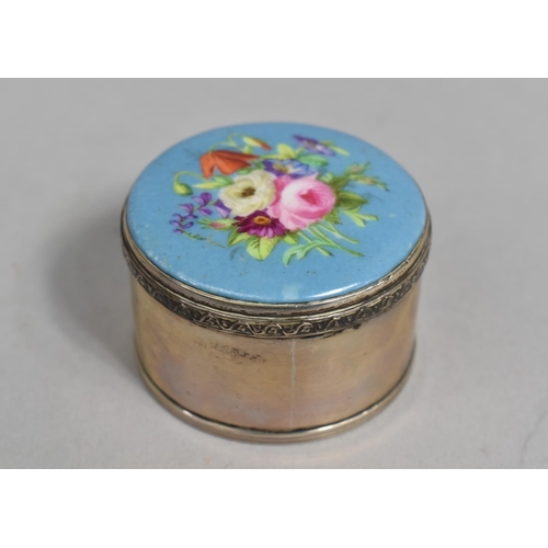 61 - An Early/Mid 20th Century Siler Plated Box with Porcelain Disc to Lid, 5cms Diameter