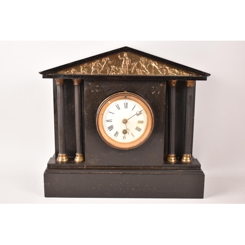 69 - A French Black Slate Mantel Clock for Restoration, Architectural Form with Reeded Pilasters, Movemen... 