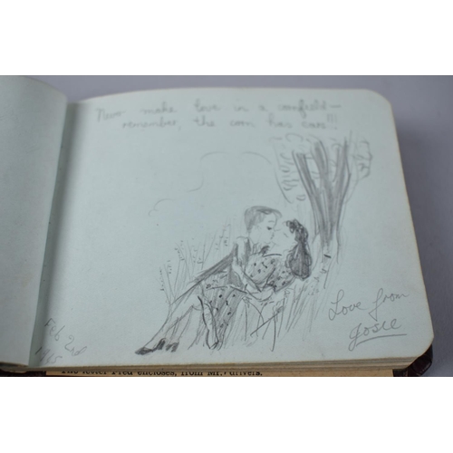 92 - A 1940s Autograph Book Containing Pen and INk Drawings, Verses, Together with Single Autograph, Laur... 