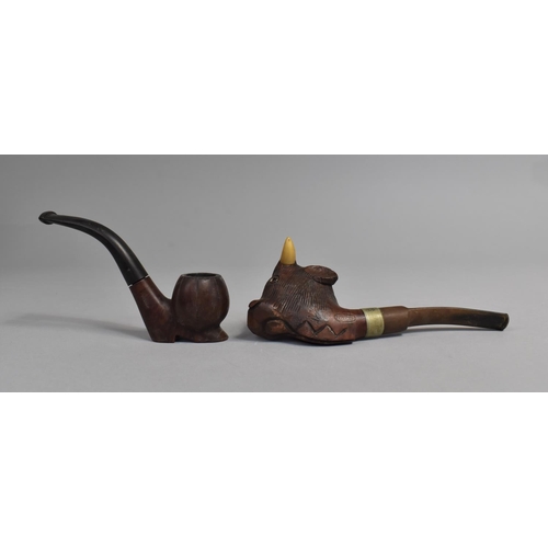 95 - A Vintage Bulls Head Pipe and a Novelty Pipe, Bowl in the Form of a Shoe