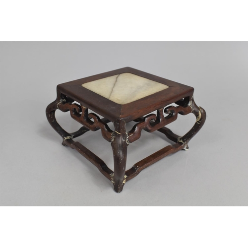 102 - A Chinese Hardwood Stand with Marble Top, Marble Cracked, 14cms Square