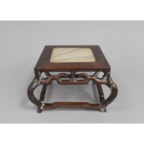 102 - A Chinese Hardwood Stand with Marble Top, Marble Cracked, 14cms Square