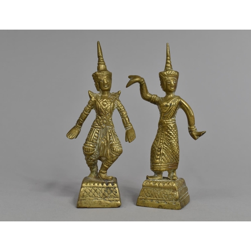 123 - A Pair of Thai Brass Figures, Dancers, 12cms High