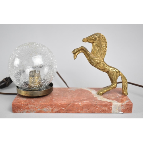 128 - A French Novelty Night Light Decorated with Rearing Brass Stallion on Marble Rectangular Plinth, Rep... 