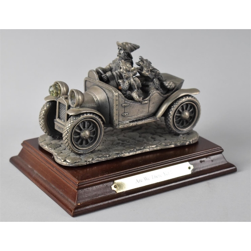 129 - A Modern Mark Locker Pewter Figure Group 'Are We There Yet?' on rectangular Mahogany Plinth, One Hea... 