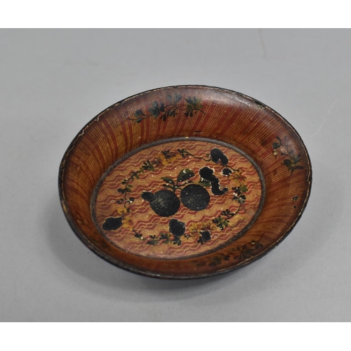 13 - A 19th Century Lacquered Papier Mache Oval Trinket Dish Decorated with Fruit and Garlands, Condition... 