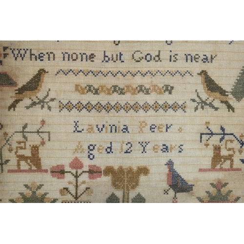 135 - A Mid 19th Century Framed Sampler by Lavinia Peer, Aged 12, Circa 1860, 29cms square