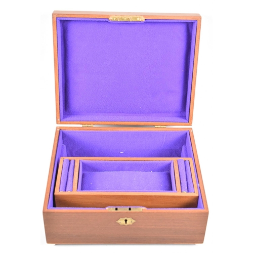 143 - A Mid 20th Century Hard Wood Jewellery Box with Removable Ring Tray, 24cms Wide