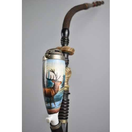 171 - A Vintage Continental Ceramic Pipe Decorated with Stag, 47cm high