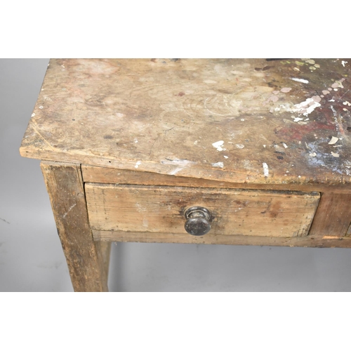 204 - A Late 19th Century Three Pine Drawer Scullery or Workshop Table, Top AF, 166cm Wide