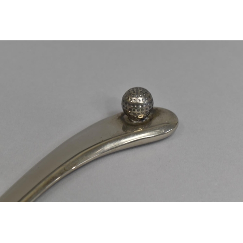22 - A Novelty Silver Plated Letter Opener in the Form of Stylised Golf Club with Ball, 22cms Long