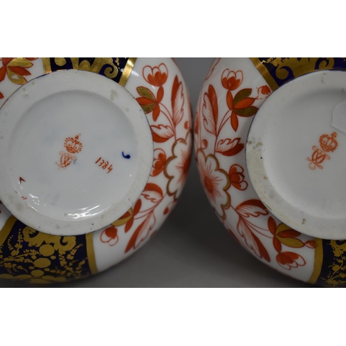 268 - A Pair of Crown Derby Imari Vases of Bottle Form with Flared Neck Having Twin Mask Head Handles, (No... 