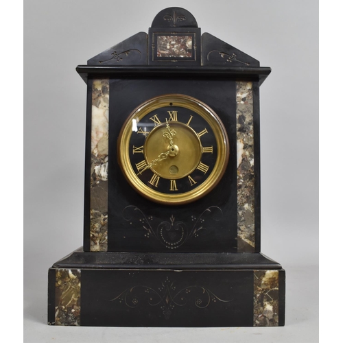 27 - A Late Victorian French Black Slate and Marble Mantel Clock of Architectural Form, Movement Now Repl... 